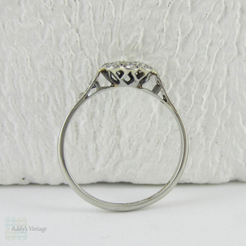 BALANCE. 1920s Diamond Engagement Ring, Daisy Shaped Diamond Cluster. Art Deco Diamond Ring in White Gold & Platinum.