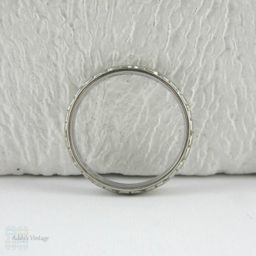 Antique Engraved Platinum Wedding Ring. Floral Orange Blossom Flower Design Wedding Band in Platinum, Circa 1920s.