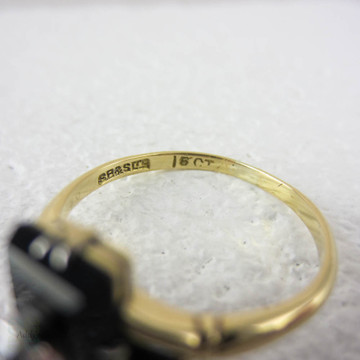 1920s Onyx & Old Mine Cut Diamond Panel Ring, Art Deco Double Claw Design Setting in 18 Carat Yellow Gold.