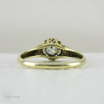 Old European Cut Engagement Ring, Solitaire with Antique Diamond set in Yellow Gold Filigree Pierced Setting.