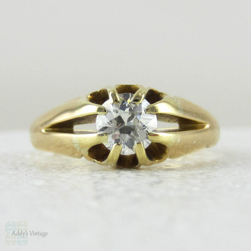 Deposit - Victorian Gentleman's Old Mine Cut Diamond Ring in 18 Carat Yellow Gold. Men's Gypsy Style Antique Single Stone Ring.
