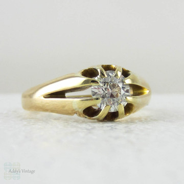 Deposit - Victorian Gentleman's Old Mine Cut Diamond Ring in 18 Carat Yellow Gold. Men's Gypsy Style Antique Single Stone Ring.