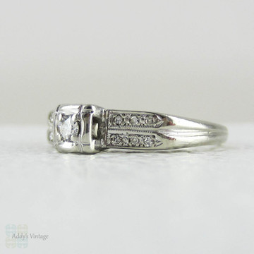 BALANCE. 1930s Diamond Engagement Ring. White Gold Illusion Set Diamond Ring with Double Row Diamond Setting.