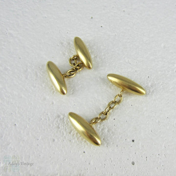 Antique 18 Carat Yellow Gold Cuff Links. Sleek Torpedo Shape Cufflinks, Late Victorian to Edwardian.