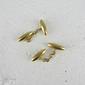 Antique 18 Carat Yellow Gold Cuff Links. Sleek Torpedo Shape Cufflinks, Late Victorian to Edwardian.