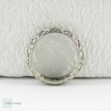 Art Deco Filigree Platinum Diamond Wedding Ring. Incredible Ornate Pierced Filigree Engraved Full Hoop Diamond Eternity Band.