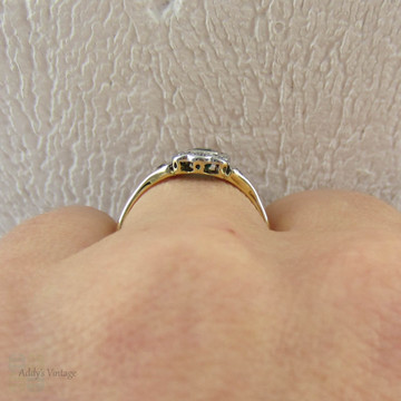 Art Deco Emerald & Diamond Engagement Ring, Fan Shape Design with Engraved Design and Milgrain Beading, Circa 1920s.