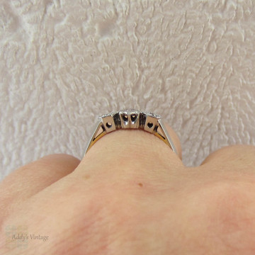 Geometric Design Diamond Trilogy Engagement Ring. Three Stone Diamond Ring with Knife Edge Band, Circa 1930s.