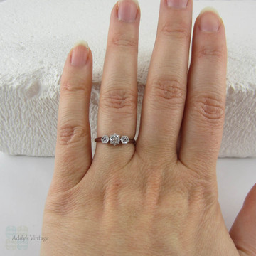 Geometric Design Diamond Trilogy Engagement Ring. Three Stone Diamond Ring with Knife Edge Band, Circa 1930s.