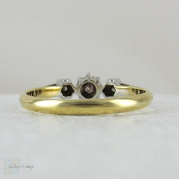 Geometric Design Diamond Trilogy Engagement Ring. Three Stone Diamond Ring with Knife Edge Band, Circa 1930s.