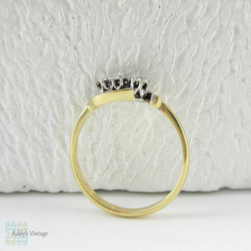 Art Deco Diamond Twist Ring, Three Stone Swirl Style Ring with Milgrain Beading, 18 Carat Gold & Platinum, Circa 1930s.