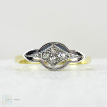 Art Nouveau Diamond Engagement Ring, Pretty 4 Stone Diamond Ring in Unique Pierced Geometric Design, 18 Carat Platinum.