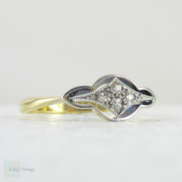 Art Nouveau Diamond Engagement Ring, Pretty 4 Stone Diamond Ring in Unique Pierced Geometric Design, 18 Carat Platinum.