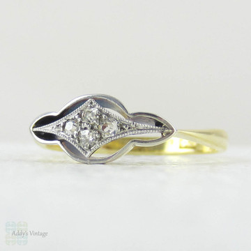 Art Nouveau Diamond Engagement Ring, Pretty 4 Stone Diamond Ring in Unique Pierced Geometric Design, 18 Carat Platinum.