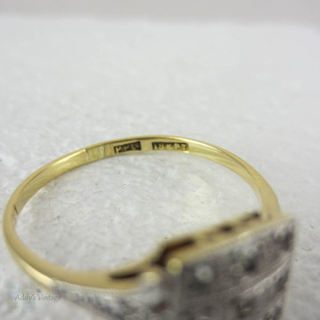 Art Deco Engagement Diamond Ring, Bold Square Shaped Vintage Cluster Ring with Milgrain Beading, Circa 1930s.