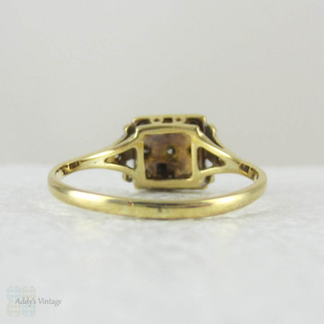Art Deco Engagement Diamond Ring, Bold Square Shaped Vintage Cluster Ring with Milgrain Beading, Circa 1930s.