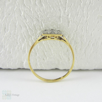 Art Deco Engagement Diamond Ring, Bold Square Shaped Vintage Cluster Ring with Milgrain Beading, Circa 1930s.