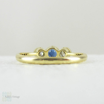 Sapphire & Diamond Engagement Ring, Vintage Three Stone Blue Sapphire and Diamond Trilogy Ring, Circa 1930s in 18 Carat and Platinum.
