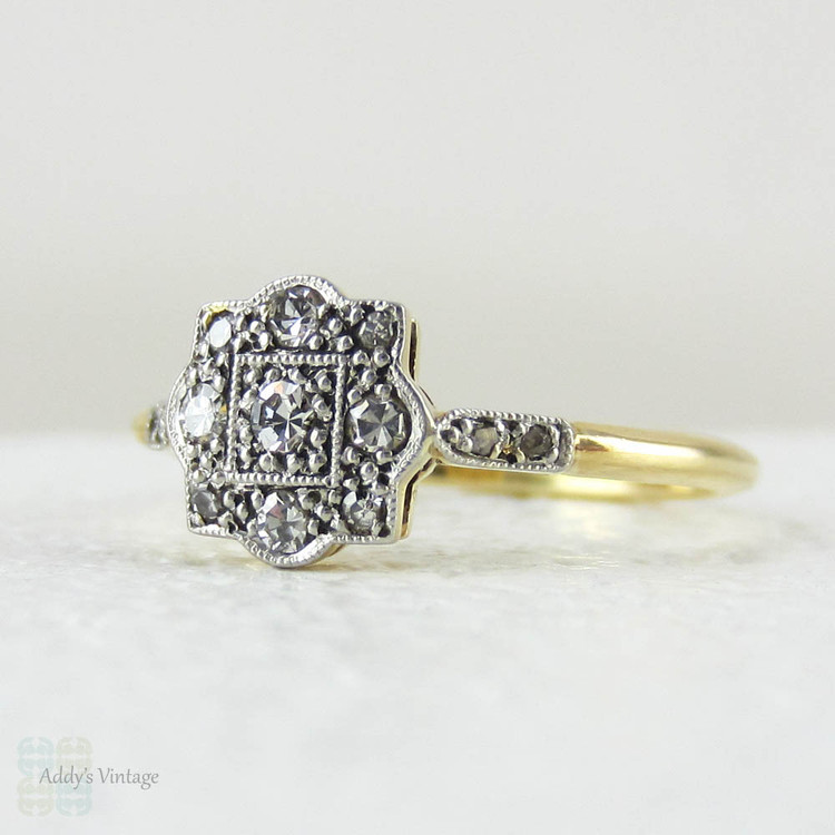 Art Deco Diamond Engagement Ring, Geometric Square Shape 1920s Diamond