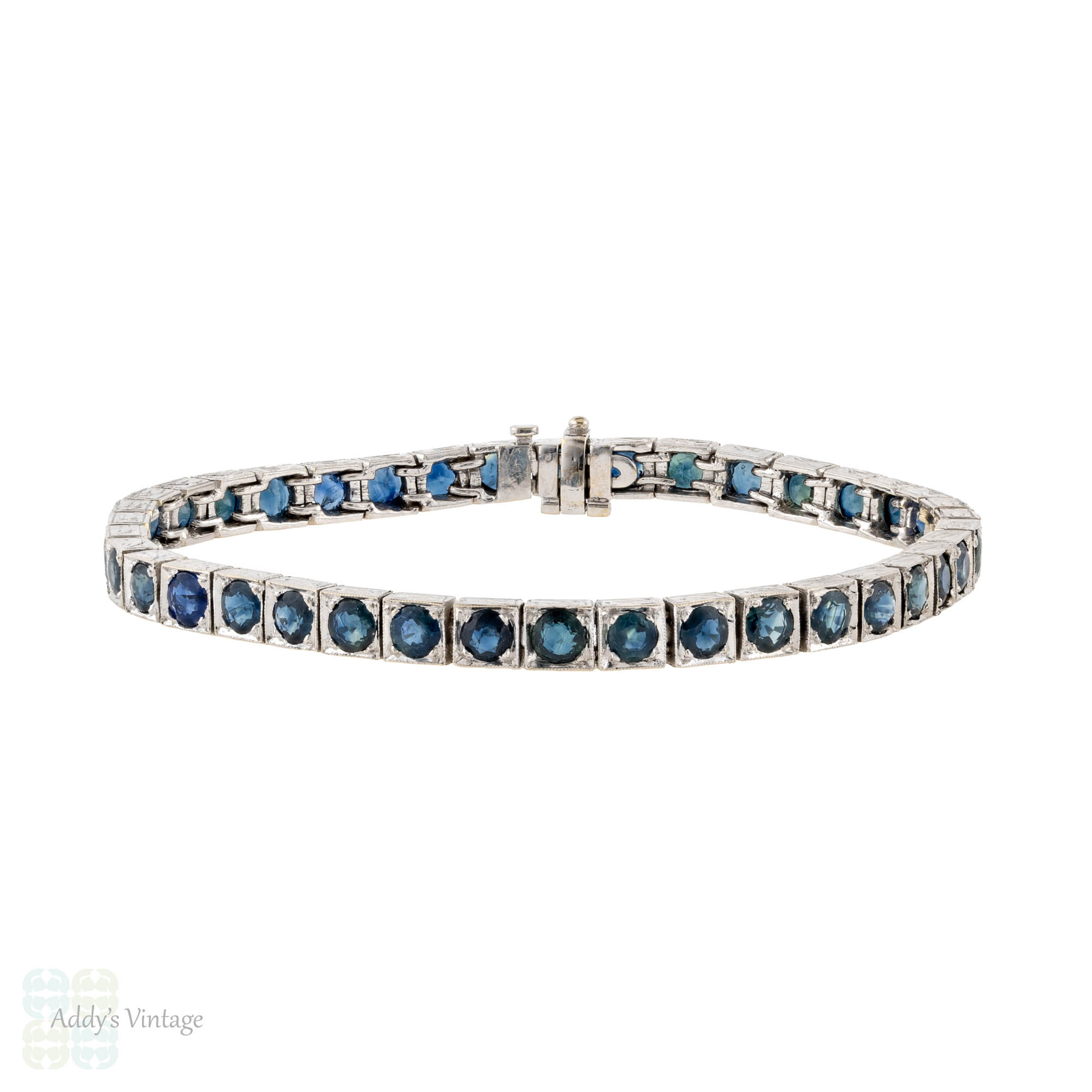 White Gold White Gold 7 X 5 mm Oval Blue Sapphire Tennis Bracelet