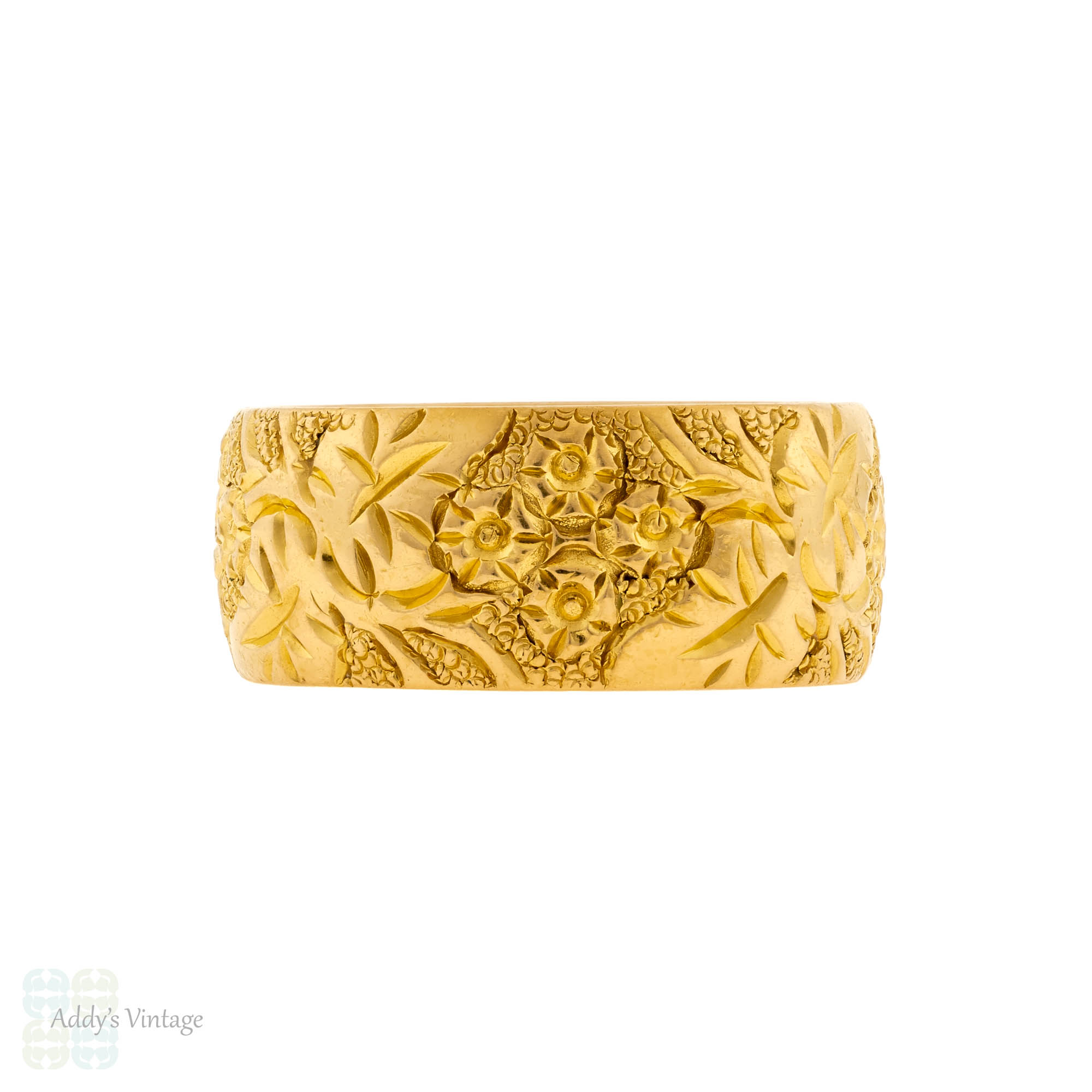22ct Gold Wide Flower Engraved Ladies 