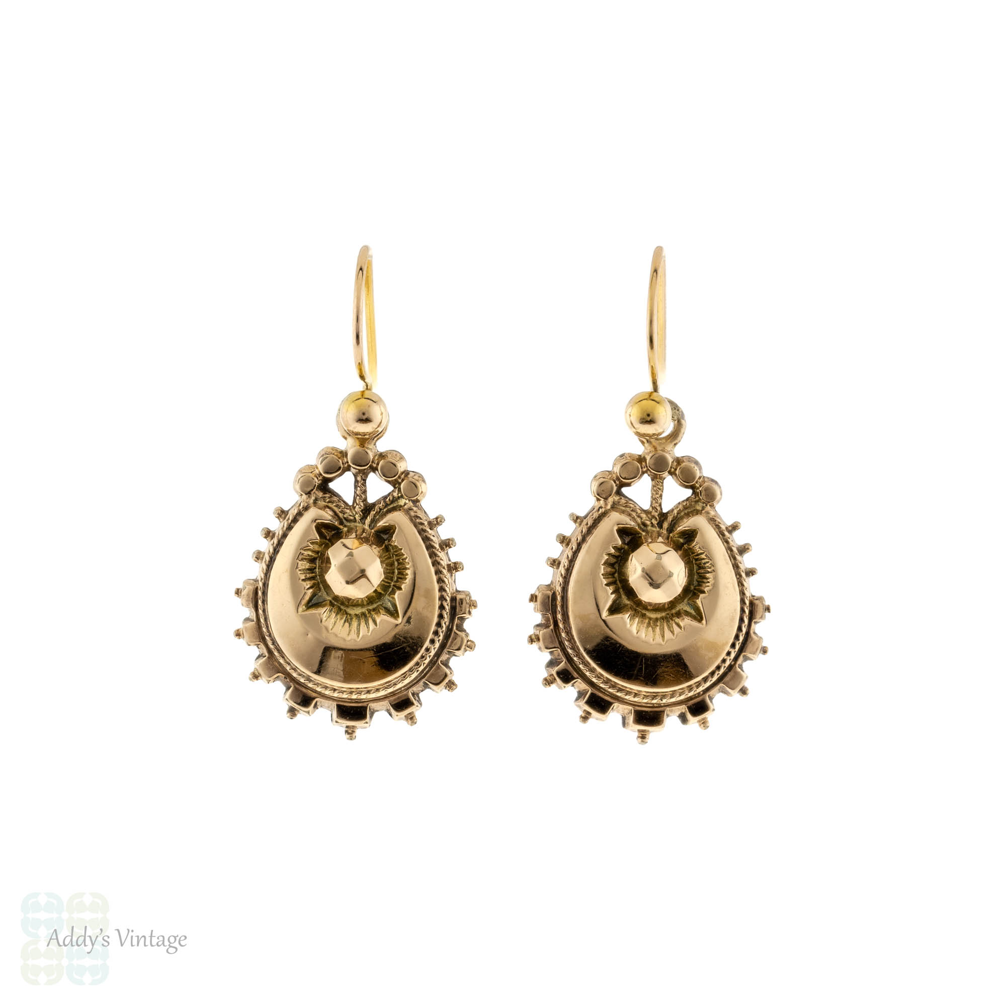 Victorian 9ct Gold Earrings, Small Articulated Antique Drops with