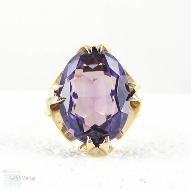 Vintage Large Synthetic Purple Sapphire Cocktail Ring with Double Claw