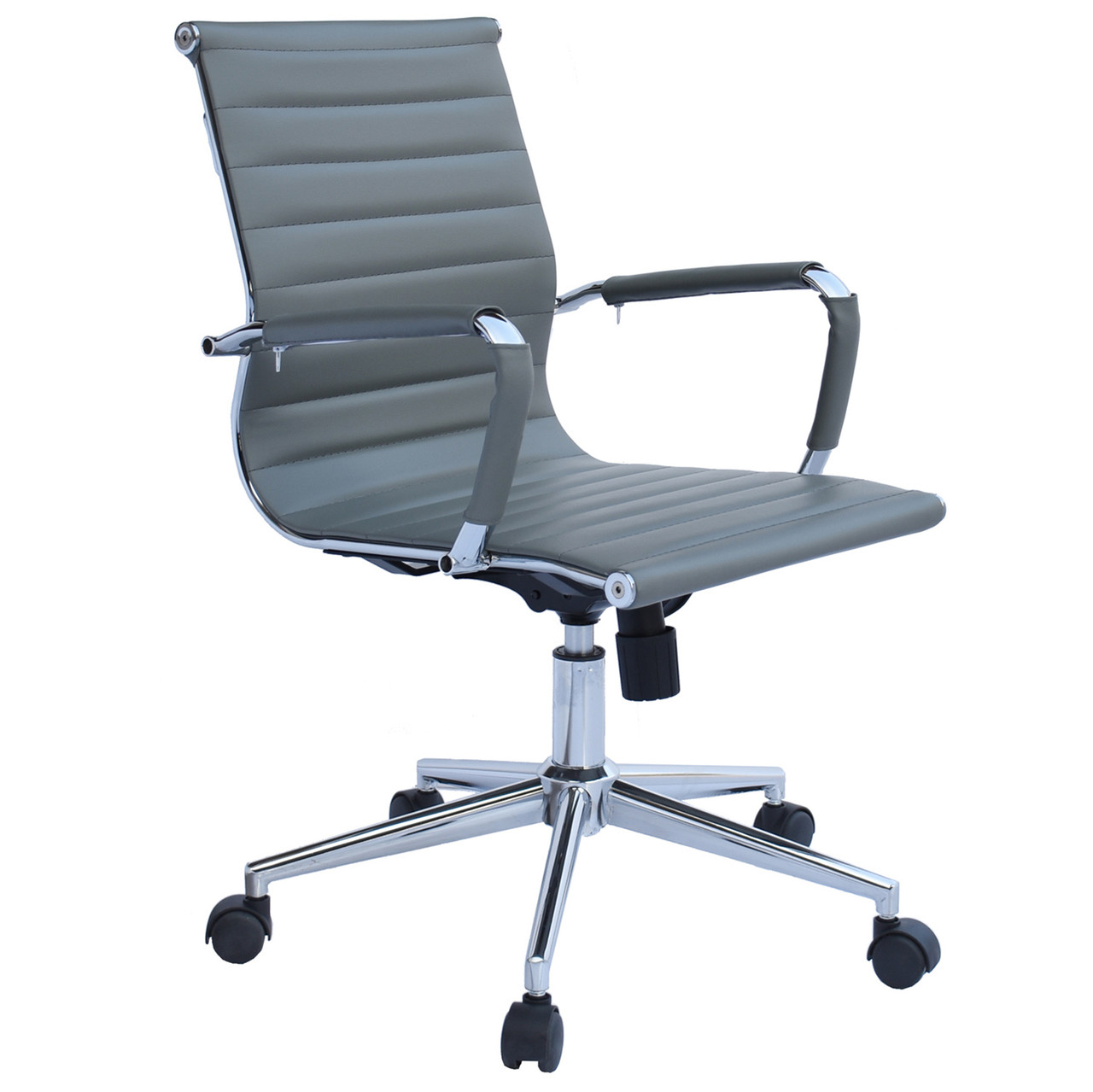 Modern Office Desk Chair Mid Back Ribbed PU Leather Conference