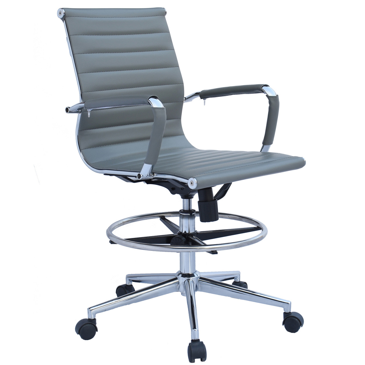 Office Chair Ribbed Mid Back With Wheels And Arms with Chrome Foot Rest ...