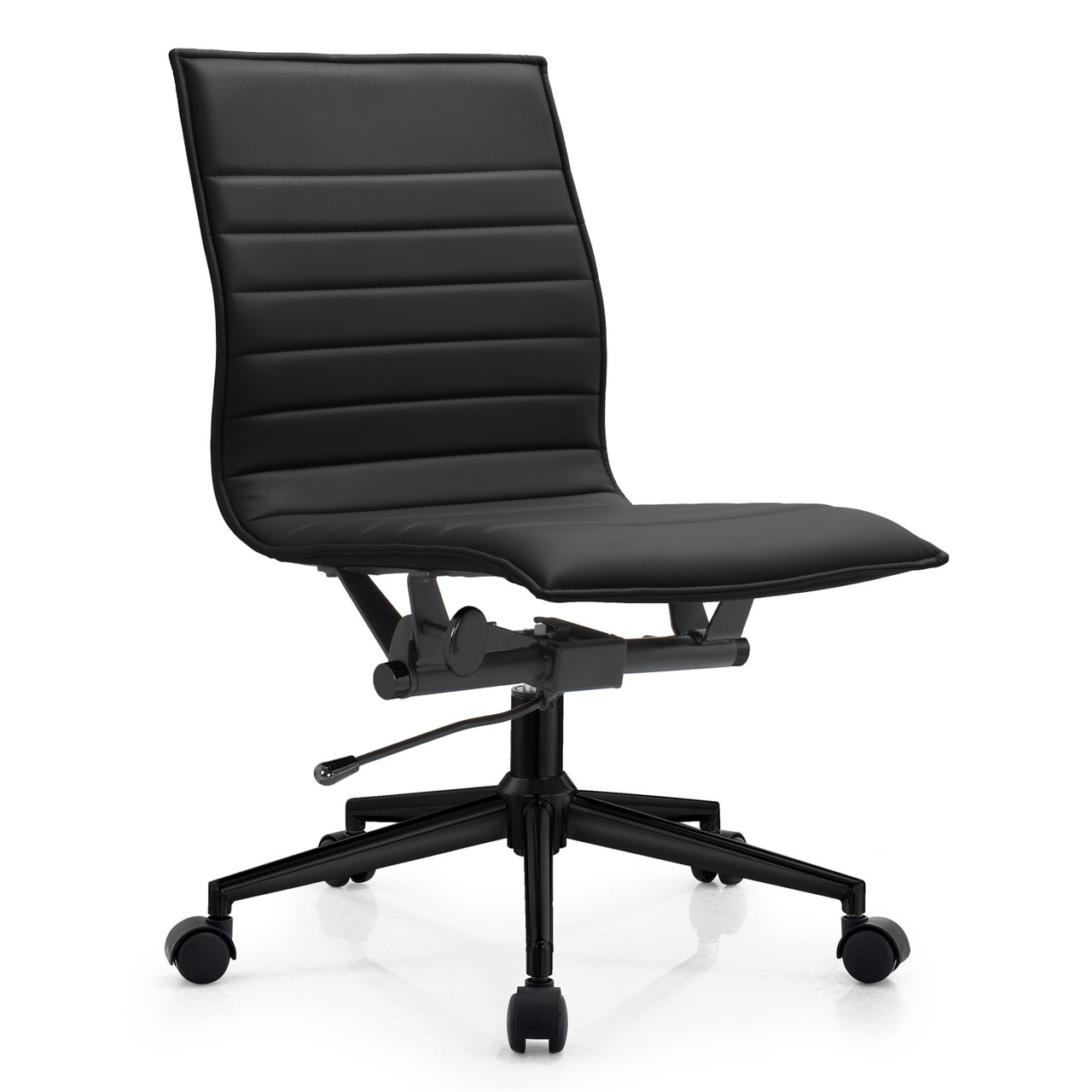 Set Of 2 Desk Chair Mid Back Ribbed PU Leather Office Conference Task ...