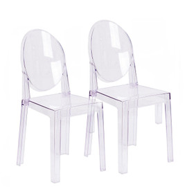 Set of 2, Plastic Transparent Victorian Style Side Armless Chair