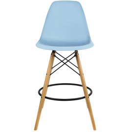 EIFFEL Natural Wooden Leg Plastic Seat Bar Stool 28" Seat Height