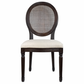 French Country Upholstered Round Seat Dinning Chair With Oval Rattan Back