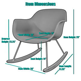 Modern Rocking Chair Molded Plastic Armchair with Wooden Rockers and White Metal Frame, Gray