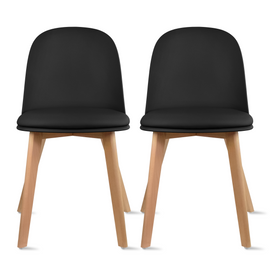 Set of 2 Modern Dining Side Chair with Armless PU Leather Cushion Seat and Wooden Legs