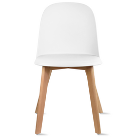 Armless Plastic Dining Chair With Wooden Legs