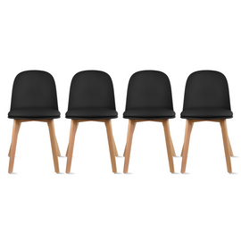 Set of 4 Modern Dining Side Chair with Armless PU Leather Cushion Seat and Wooden Legs