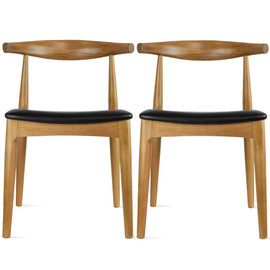 2xhome Set of 2 Solid Wooden Dining Chairs | Upholstered Faux Leather Cushioned Seat | Modern Farmhouse Elbow Side Chair | Home, Kitchen, Office, Meetings (Walnut)