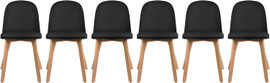 Set of 6 Modern Dining Side Chair with Armless PU Leather Cushion Seat and Wooden Legs