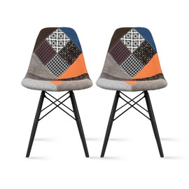 Set of 2, Upholstered Plastic Seat EIFFEL Wood Leg Base Sam Side Chair SAM