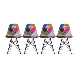 Set of 4, EIFFEL Black Wire Patchwork Side Chairs ANN