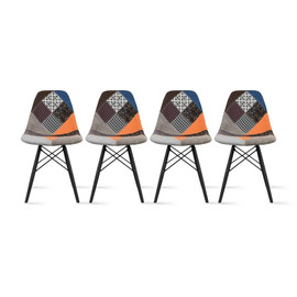 Set of 4, Upholstered Plastic Seat EIFFEL Wood Leg Base Sam Side Chair SAM