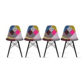 Set of 4, Upholstered Plastic Seat EIFFEL Wood Leg Base Sam Side Chair ANN
