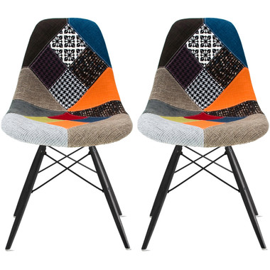 Set of 2, Upholstered Plastic Seat EIFFEL Wood Leg Base Sam Side Chair