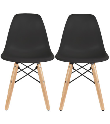 Set of 2 Kids Chairs Toddler Size Plastic Dining Room or Craft Chairs With Natural Wooden Legs