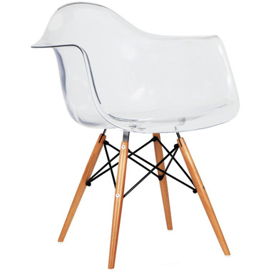 clear chair with wood legs