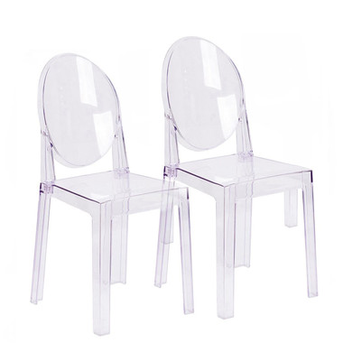 Set of 2, Plastic Transparent Victorian Style Side Armless Chair