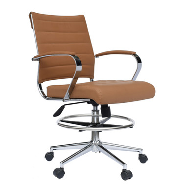 Set of 2 Office Chair Ribbed Mid Back With Wheels And Arms Chrome Foot Rest  - 2xhome - Modern and Contemporary Furniture