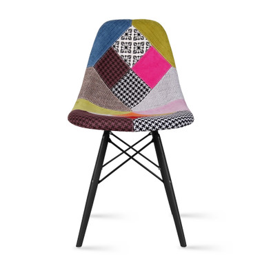 Upholstered Plastic Seat Fabric Ann Natural Wooden Base Side Chair