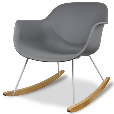 Modern Rocking Chair Molded Plastic Armchair with Wooden Rockers and White Metal Frame, Gray